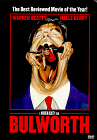 Logo for the movie 'Bulworth' showing a small figure climbing out of a wide-open mouth.